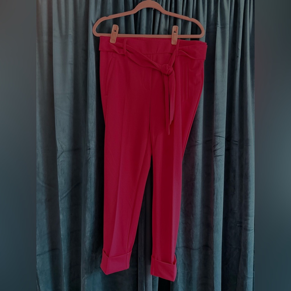 Hot Pink Women's Work Pants with Tie Waist